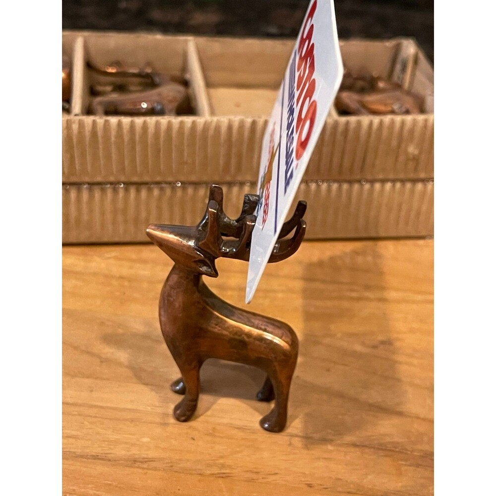 8 Vintage copper deer place card holders